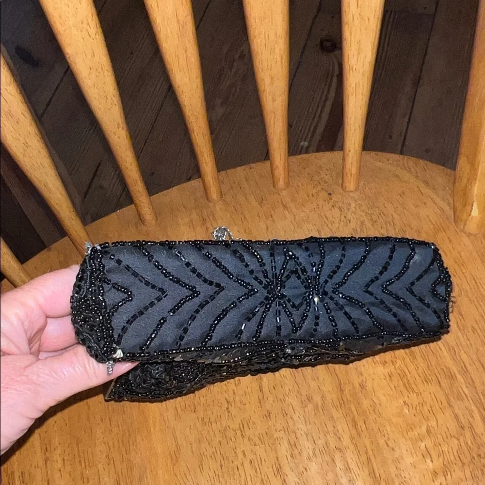 Elegant Vintage  Black Beaded Handbag